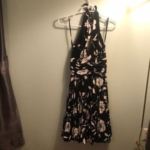 Black and white floral halter dress.